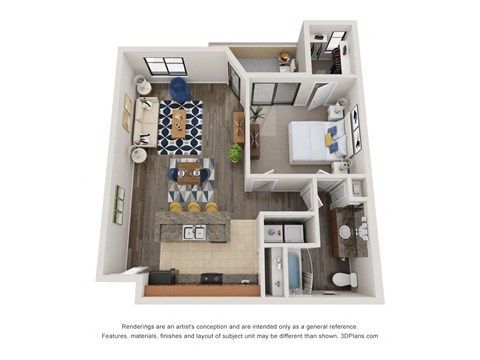 Floor plan for 1 bed, 1 bath, 772 sqft